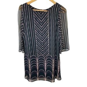 ANTHROPOLOGIE Tt Collection Dress Black Geometric Medium Shift Lined Y2K Artsy